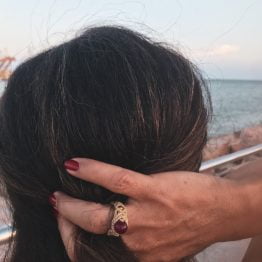 anillo macramé rojo